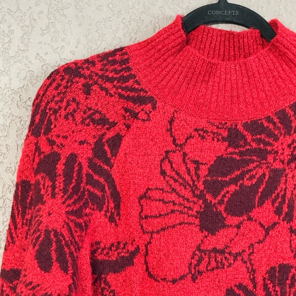 Liz Claiborne Long Sleeve Turtle Neck Sweater Size  XL Red Color  Floral Print - Picture 4 of 10